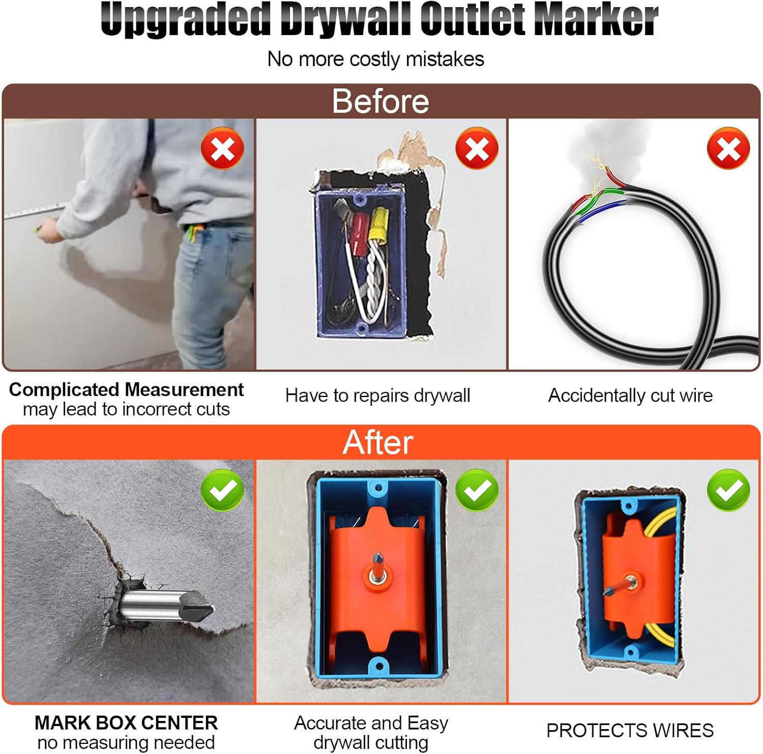 6 Pack Dreyoo Outlet Markers with Metal Tip for Drywall Installation and Wire Protection