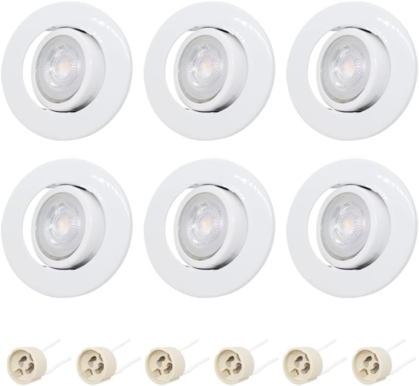 6-Pack ECHENLED JX-9705 LED Downlight Fixture Housing, Metal Trimless Recessed Round Frame, MR16 Cut Out Size: 2.8inch, GU10
