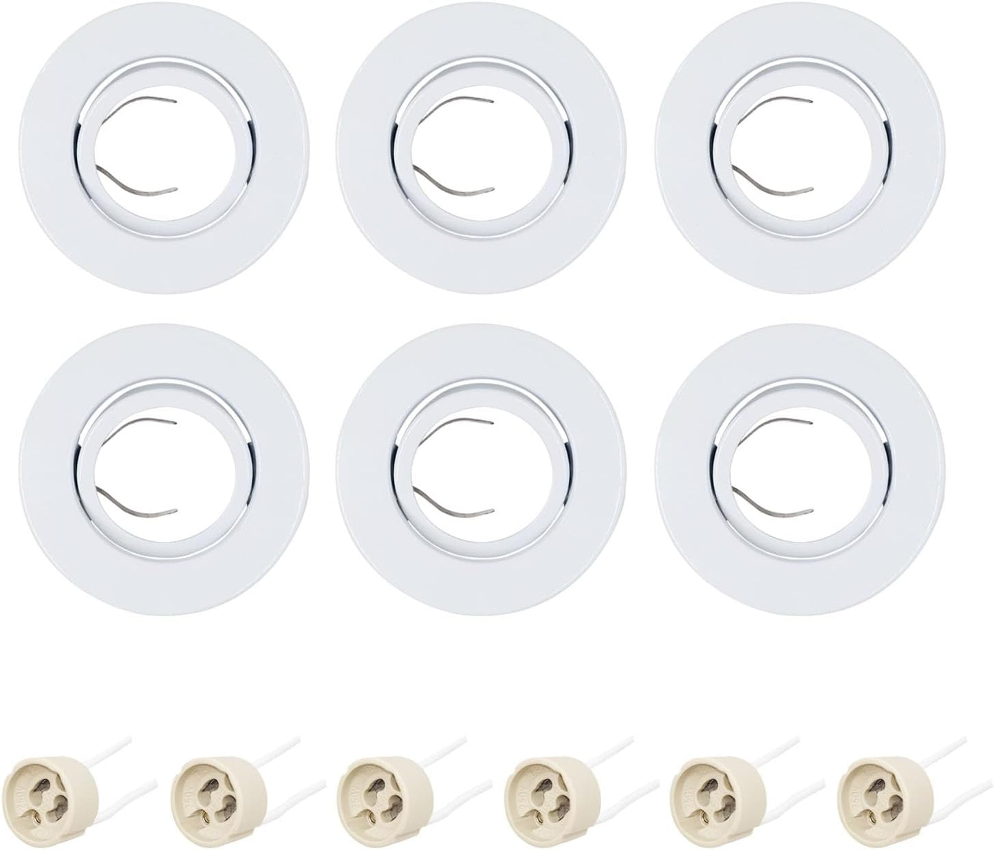 6-Pack ECHENLED JX-9705 LED Downlight Fixture Housing, Metal Trimless Recessed Round Frame, MR16 Cut Out Size: 2.8inch, GU10
