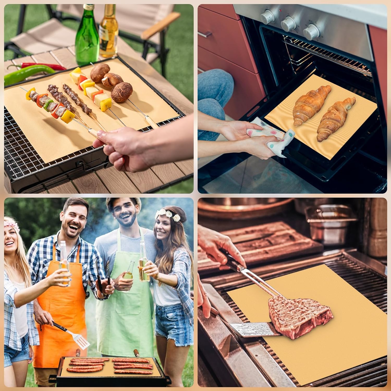 6 Pack Eisinly Grill Mats - Reusable Non Stick Baking Mat for Outdoor BBQ - Heat Resistant - Gas, Charcoal, Electric - 15.75 x 13-inch - Gold