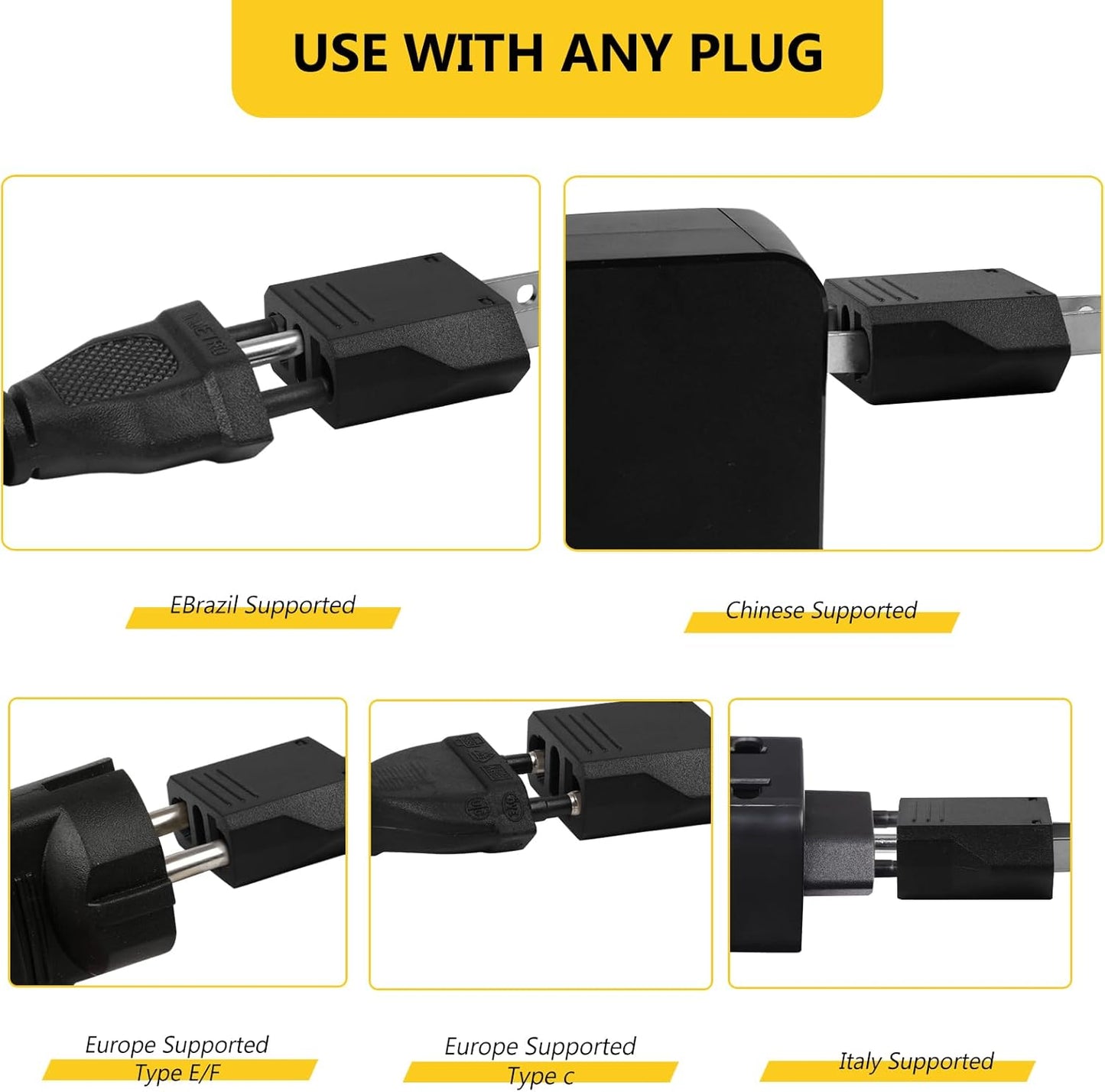 6-Pack European to US Plug Adapter - Compact Travel Adapter for European to American Outlets - Black European Plug Converter for USA Power