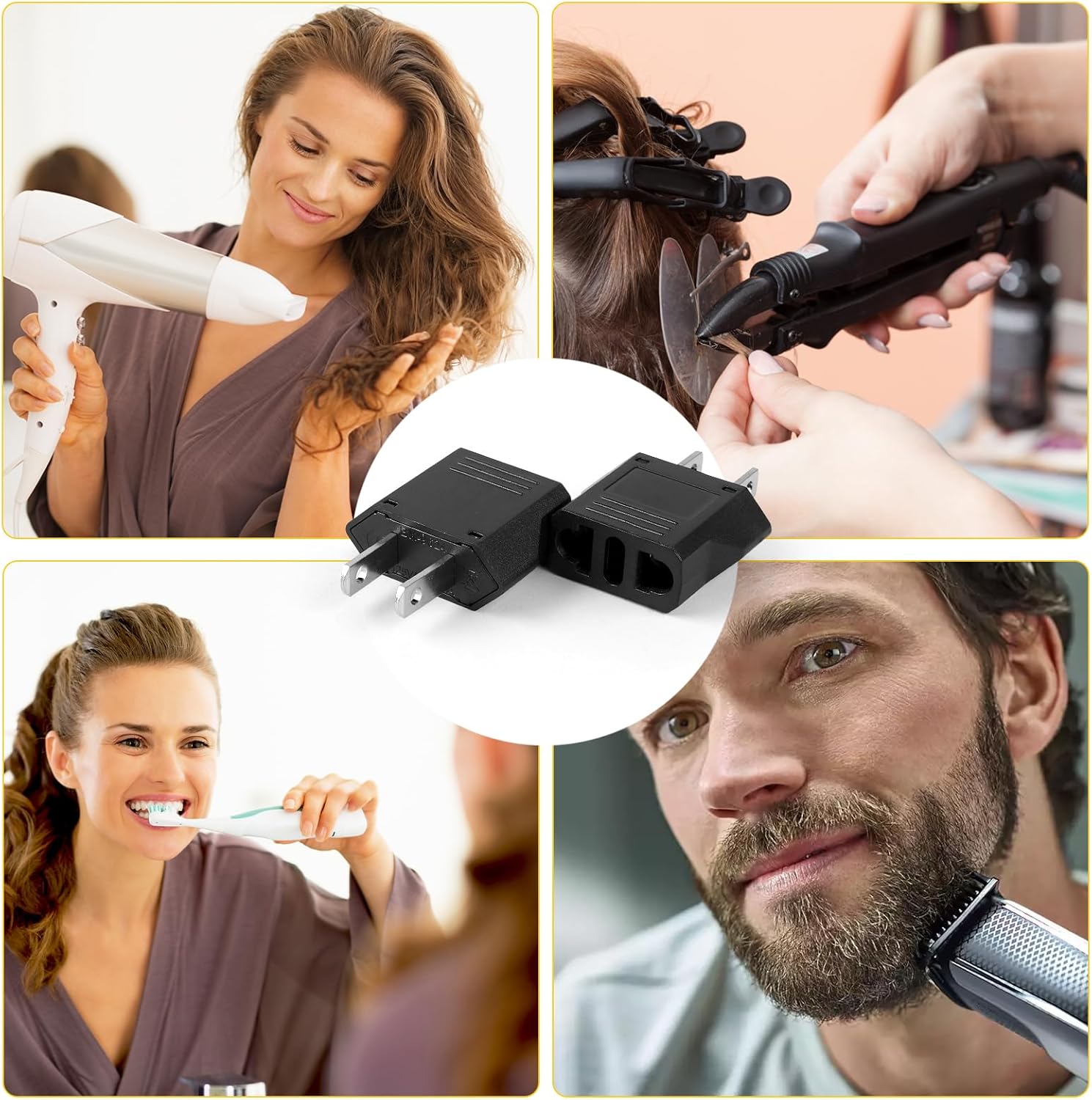 6-Pack European to US Plug Adapter - Compact Travel Adapter for European to American Outlets - Black European Plug Converter for USA Power