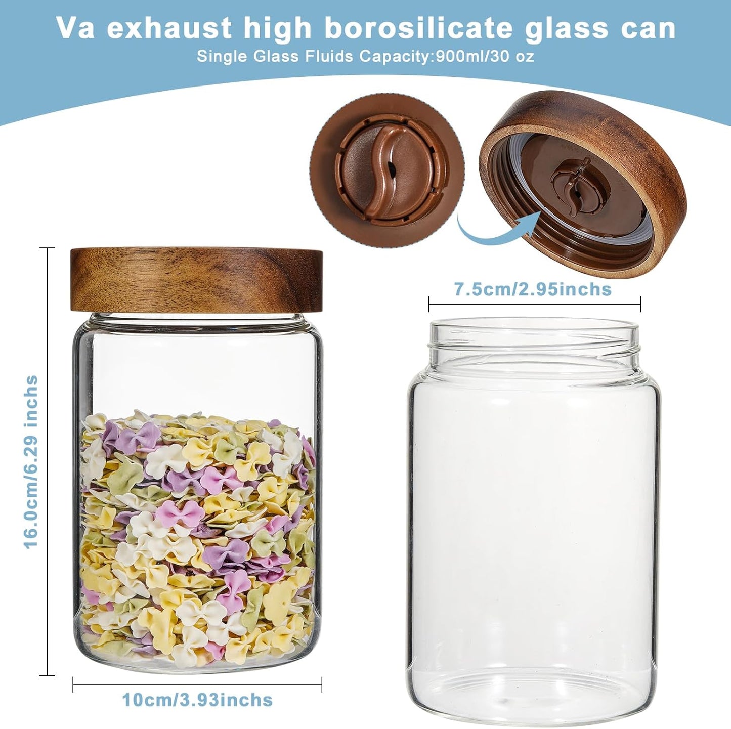 6 Pack Foyofly Wide Mouth Glass Jars with Lids for Fermenting and Preserving (30oz/900ml) - Airtight Canning Jars