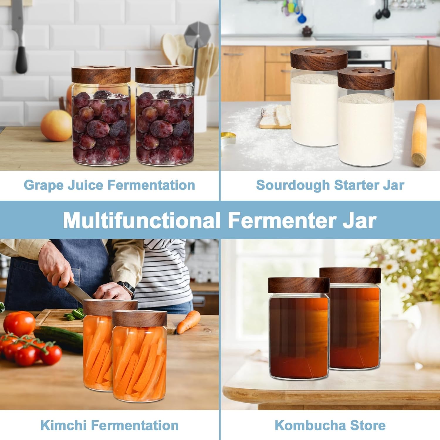 6 Pack Foyofly Wide Mouth Glass Jars with Lids for Fermenting and Preserving (30oz/900ml) - Airtight Canning Jars