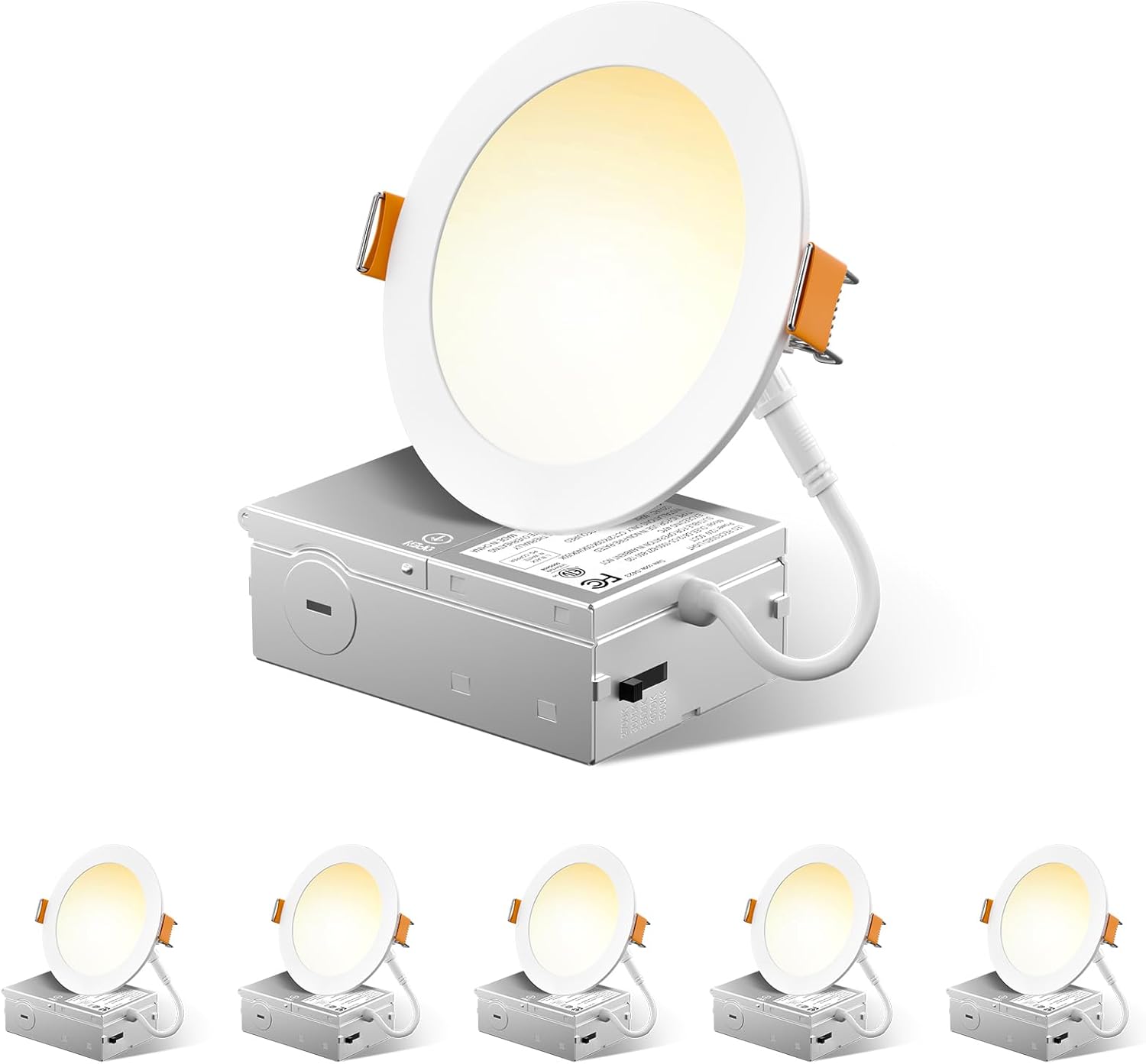 6 Pack FREELICHT Ultra-Thin LED Recessed Ceiling Light, 4 Inch, 5 Color Temperatures, 700LM Brightness, Dimmable, ETL & FCC Certified