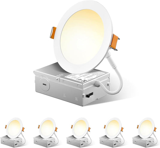 6 Pack FREELICHT Ultra-Thin LED Recessed Ceiling Light, 4 Inch, 5 Color Temperatures, 700LM Brightness, Dimmable, ETL & FCC Certified