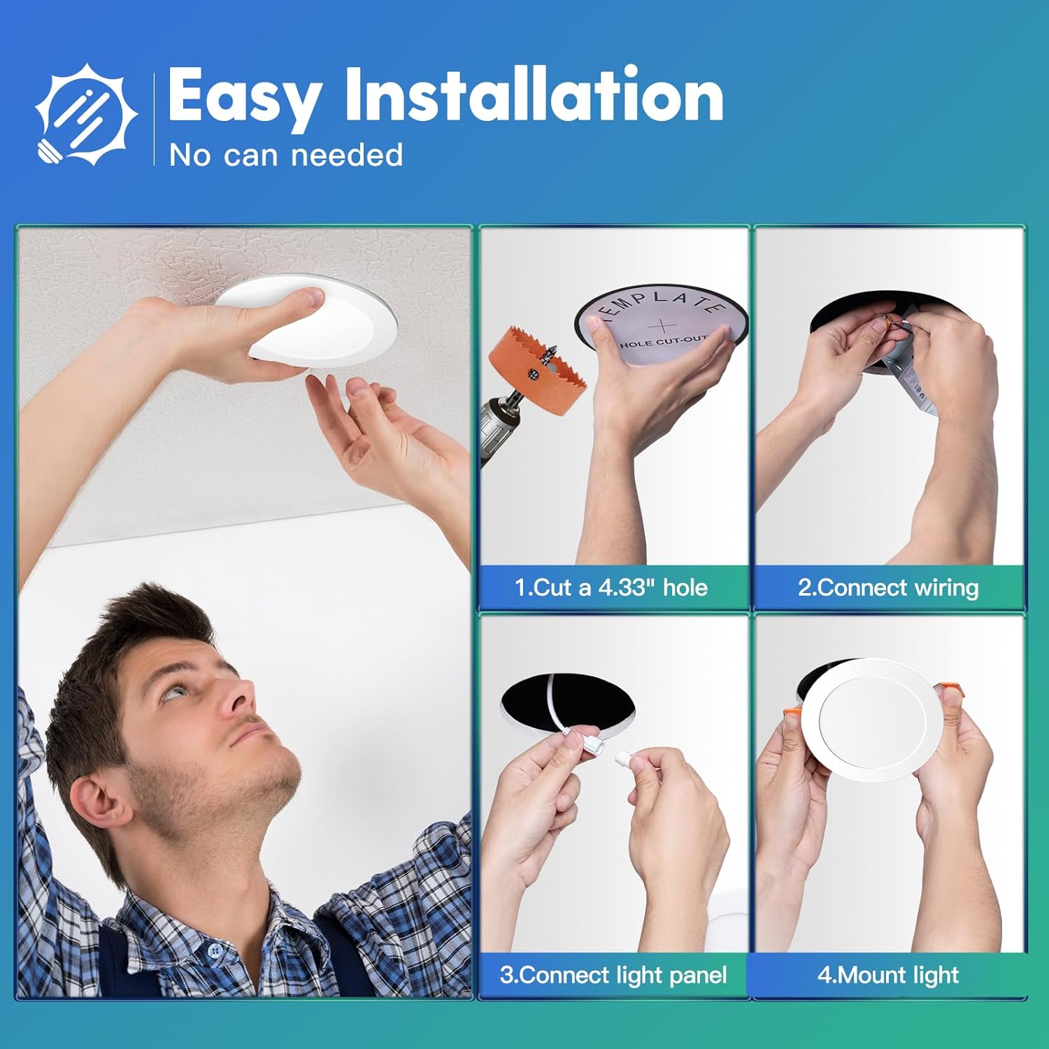 6 Pack FREELICHT Ultra-Thin LED Recessed Ceiling Light, 4 Inch, 5 Color Temperatures, 700LM Brightness, Dimmable, ETL & FCC Certified