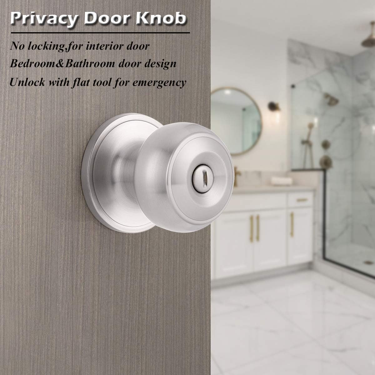 6 Pack Gobrico Round Privacy Knobs Locksets, Satin Nickel Finished Bedroom Bathroom Door Handles - Stainless Steel Bulk Pack