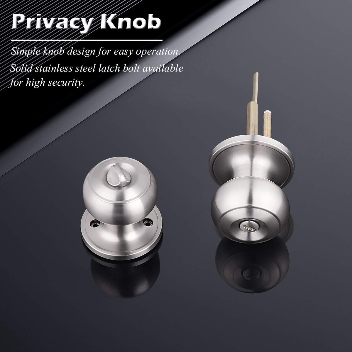 6 Pack Gobrico Round Privacy Knobs Locksets, Satin Nickel Finished Bedroom Bathroom Door Handles - Stainless Steel Bulk Pack