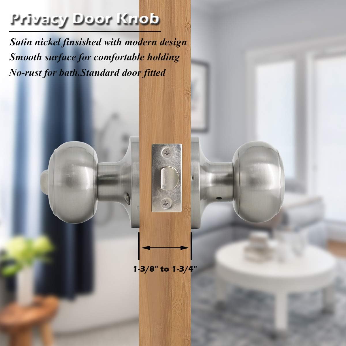 6 Pack Gobrico Round Privacy Knobs Locksets, Satin Nickel Finished Bedroom Bathroom Door Handles - Stainless Steel Bulk Pack