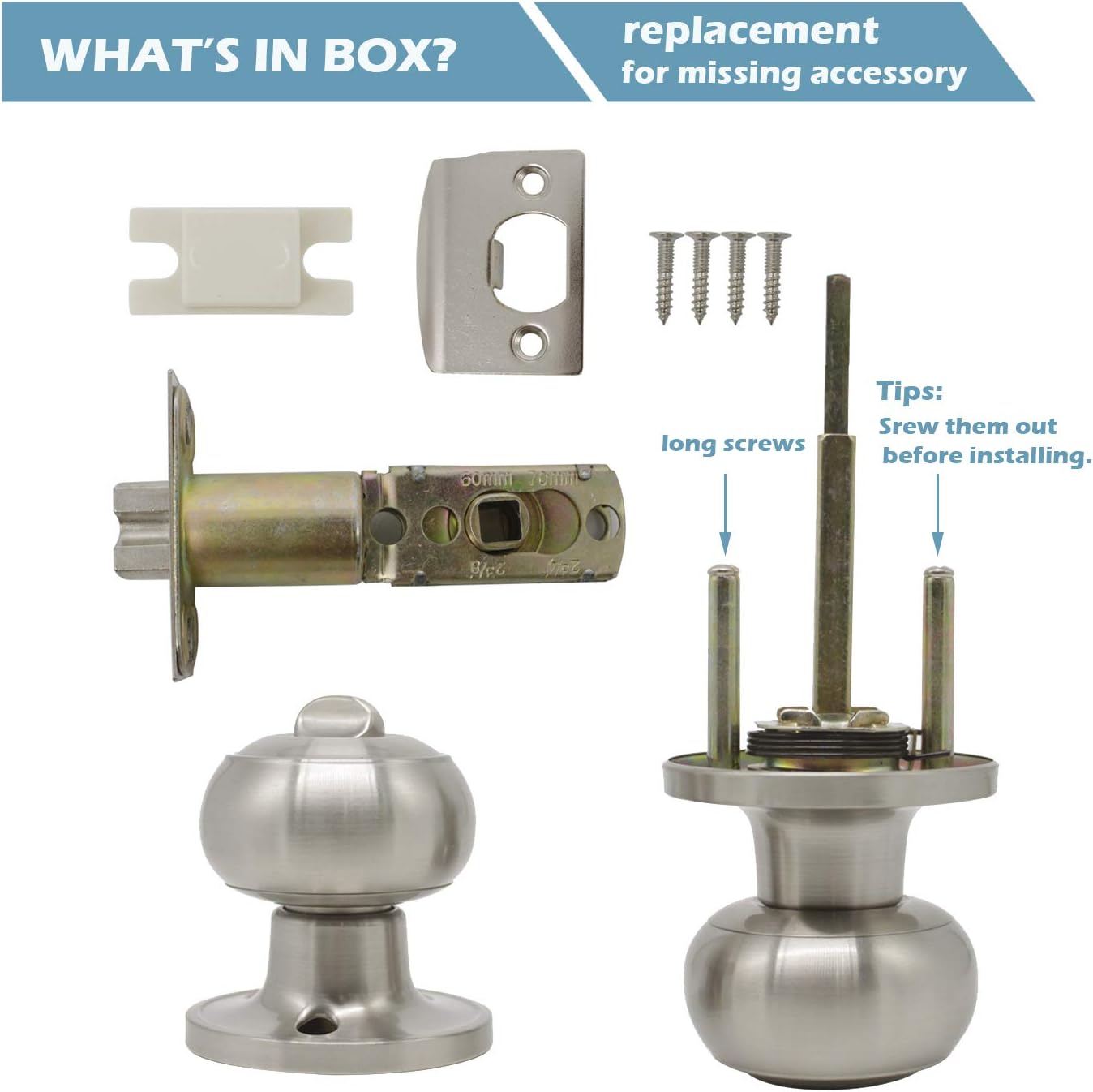 6 Pack Gobrico Round Privacy Knobs Locksets, Satin Nickel Finished Bedroom Bathroom Door Handles - Stainless Steel Bulk Pack