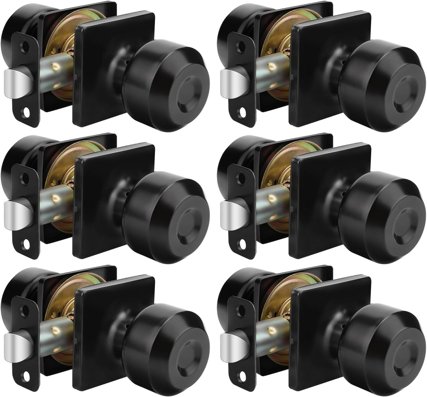 6 Pack Goldenwarm Square Black Passage Closet Door Knobs for Hall and Closet - Matt Black Interior Doorknobs
