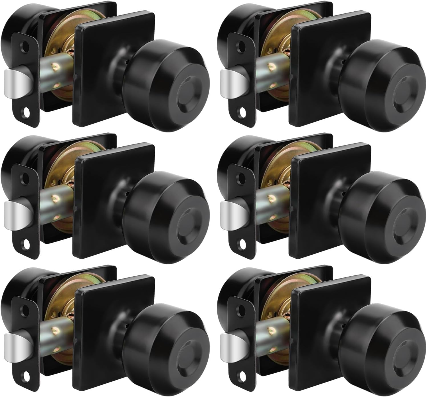 6 Pack Goldenwarm Square Black Passage Closet Door Knobs for Hall and Closet - Matt Black Interior Doorknobs