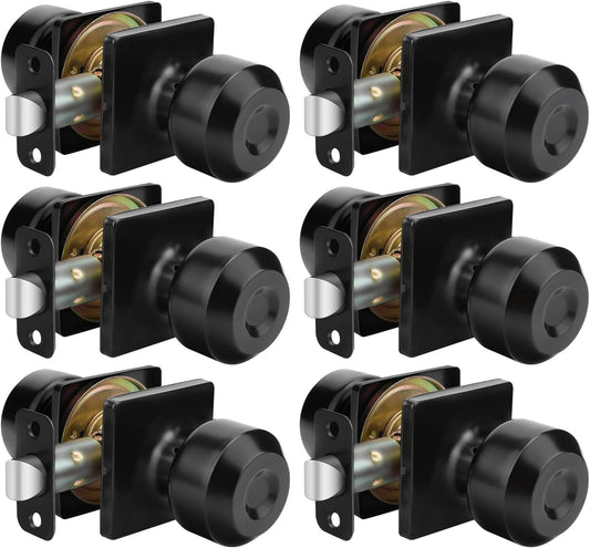 6 Pack Goldenwarm Square Black Passage Closet Door Knobs for Hall and Closet - Matt Black Interior Doorknobs