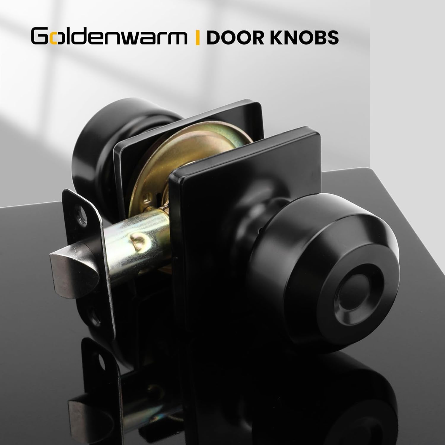 6 Pack Goldenwarm Square Black Passage Closet Door Knobs for Hall and Closet - Matt Black Interior Doorknobs