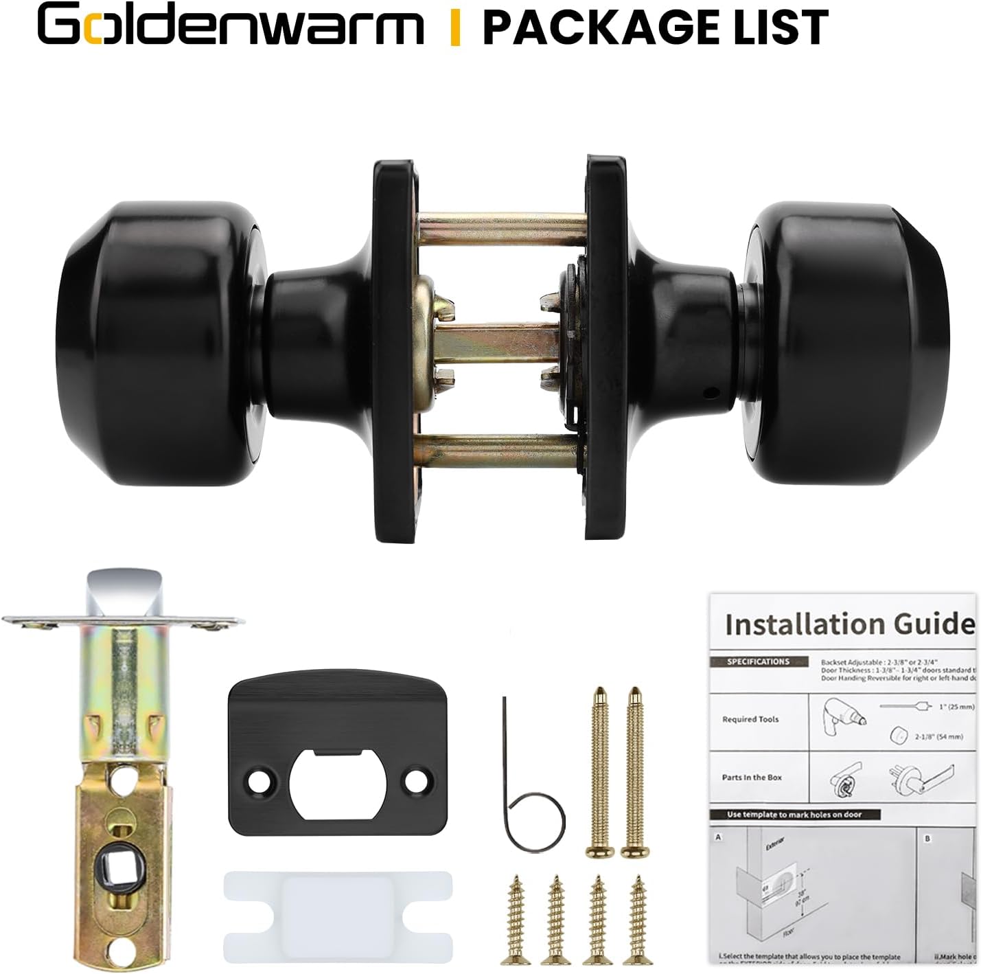 6 Pack Goldenwarm Square Black Passage Closet Door Knobs for Hall and Closet - Matt Black Interior Doorknobs