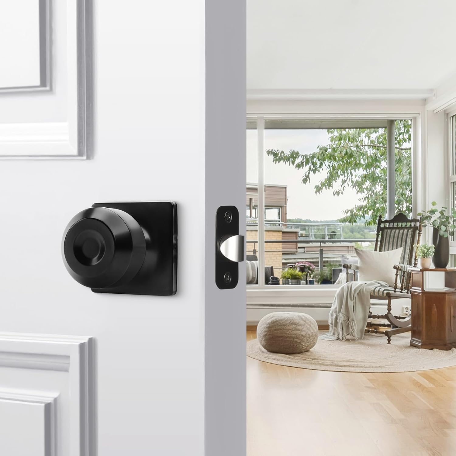 6 Pack Goldenwarm Square Black Passage Closet Door Knobs for Hall and Closet - Matt Black Interior Doorknobs