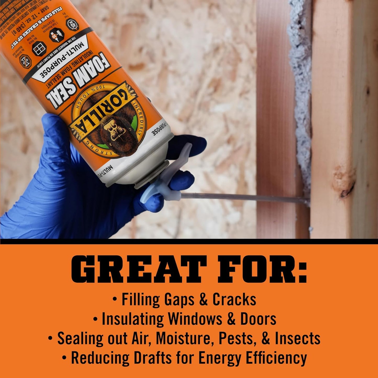 6-Pack Gorilla Polyurethane Expanding Foam Sealant - 12oz Insulating Spray Foam for Gaps & Cracks, Multi-Purpose Light Gray Insulation