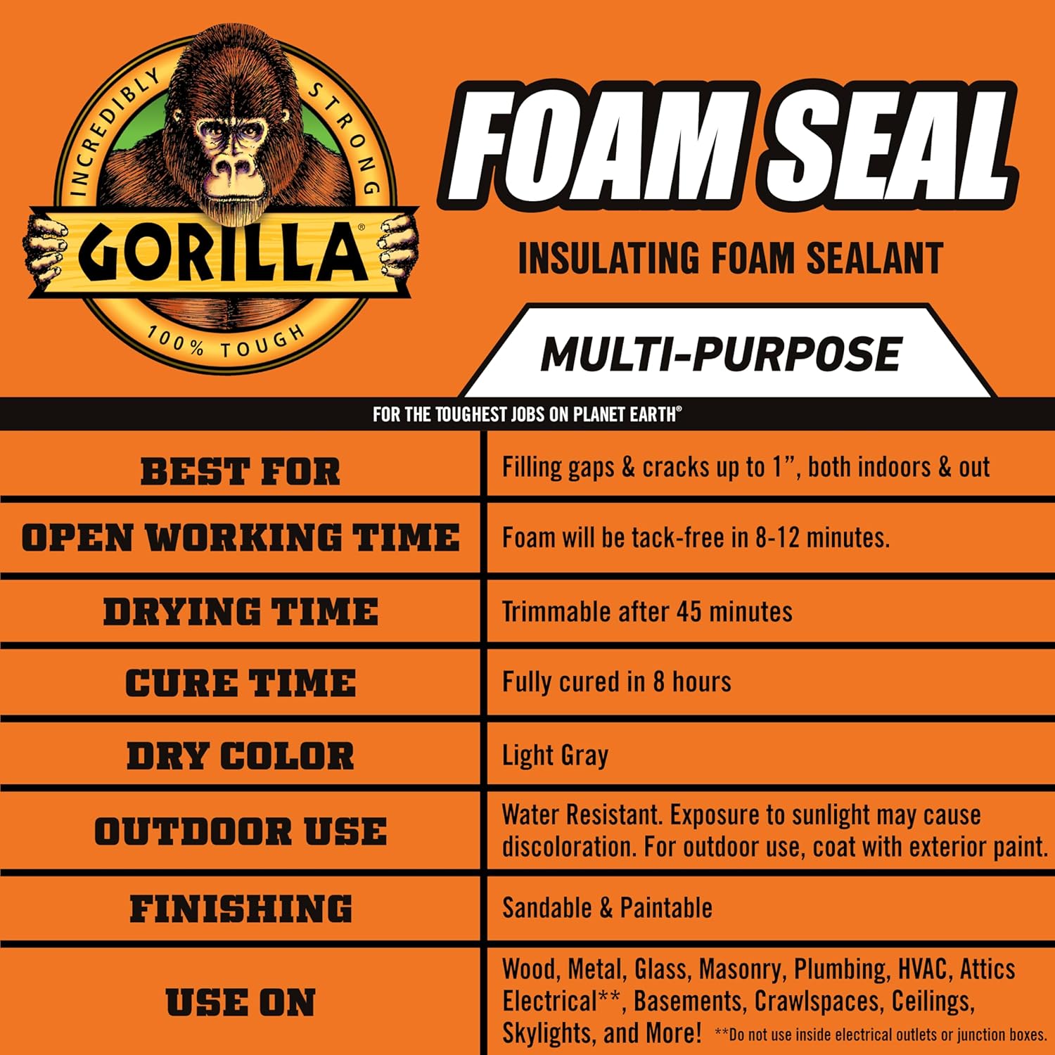 6-Pack Gorilla Polyurethane Expanding Foam Sealant - 12oz Insulating Spray Foam for Gaps & Cracks, Multi-Purpose Light Gray Insulation