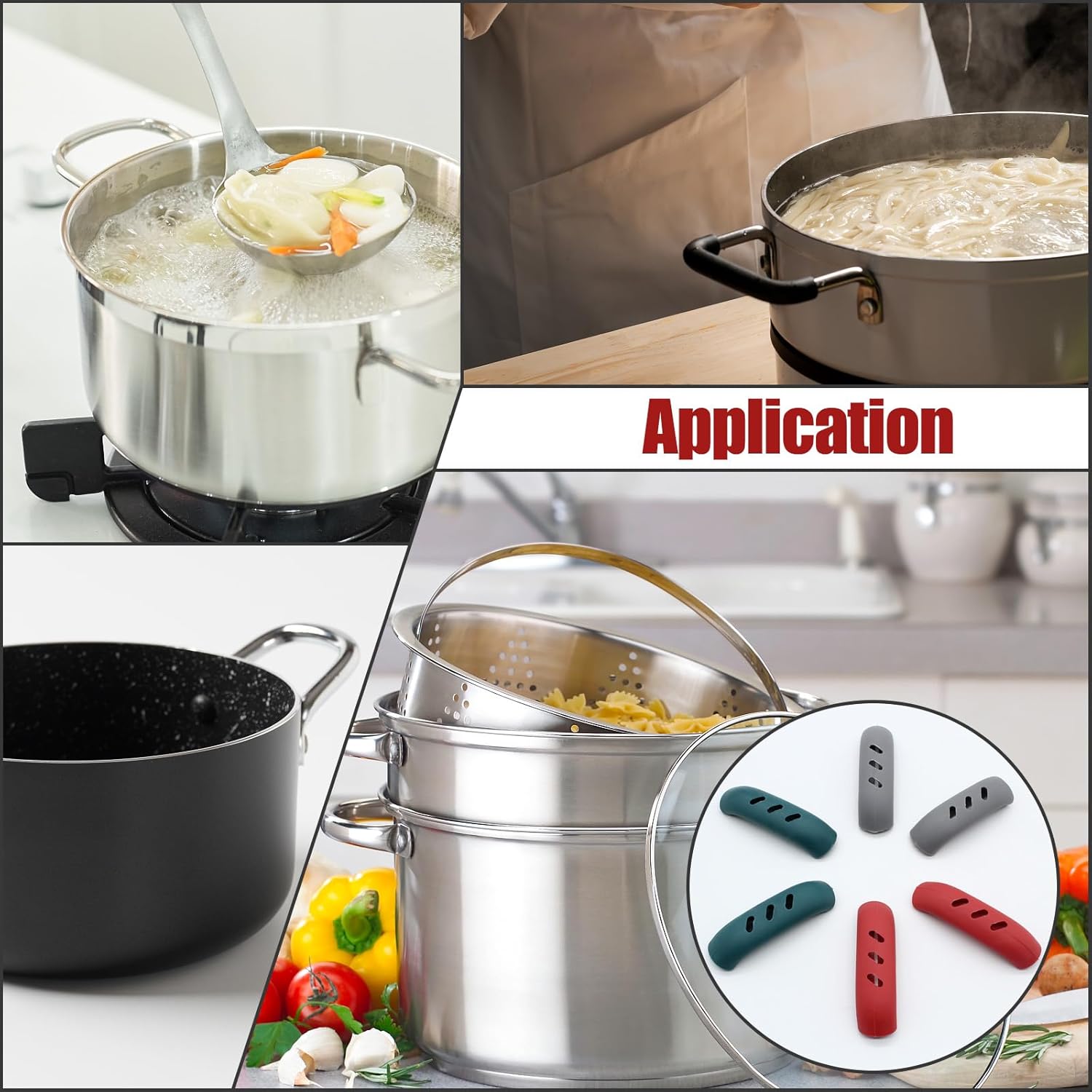 6 Pack Gray Silicagel Pot Handle Covers - 3 Inch Lid Holder Grip for Pan and Pot - Heat Insulation Cover for Handles
