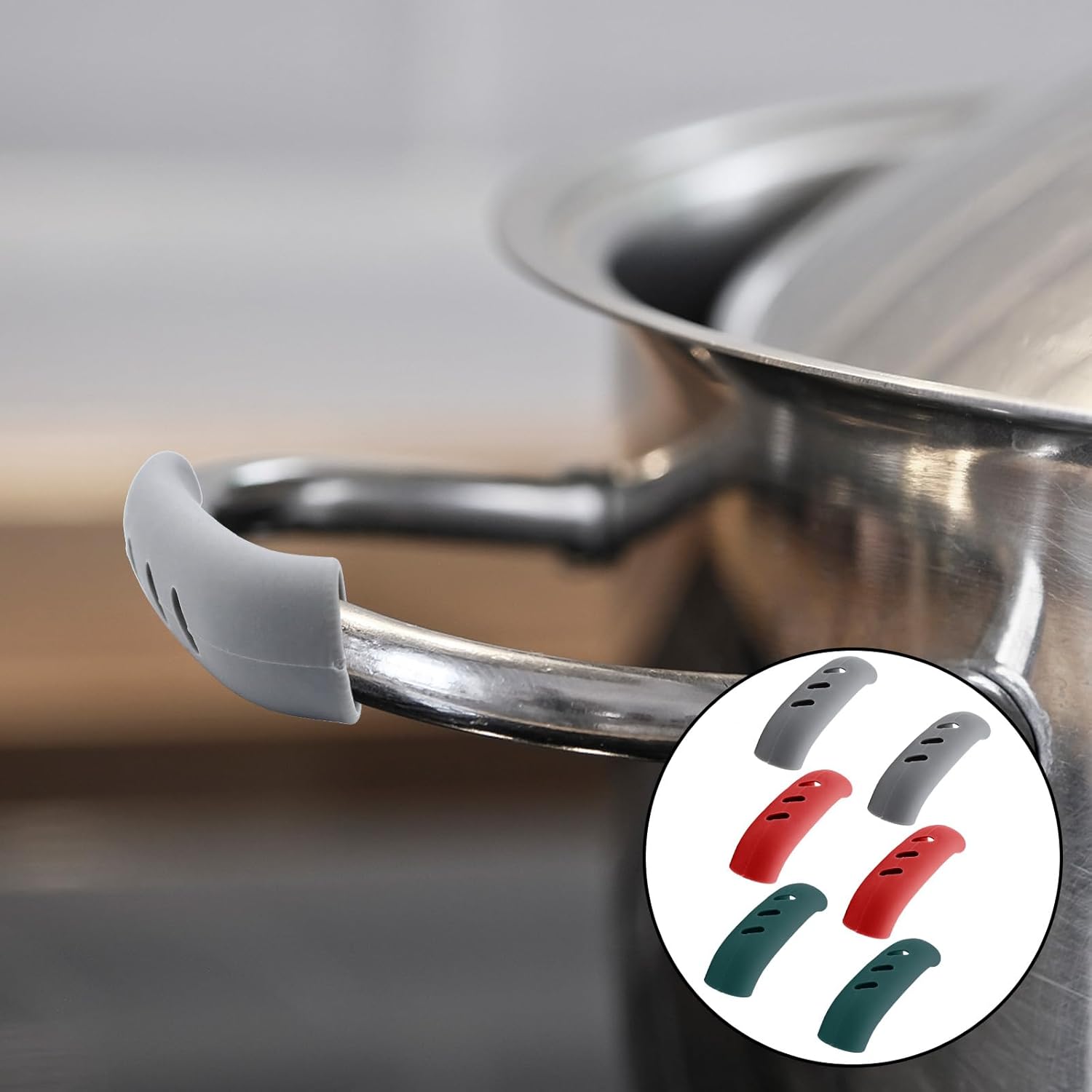 6 Pack Gray Silicagel Pot Handle Covers - 3 Inch Lid Holder Grip for Pan and Pot - Heat Insulation Cover for Handles