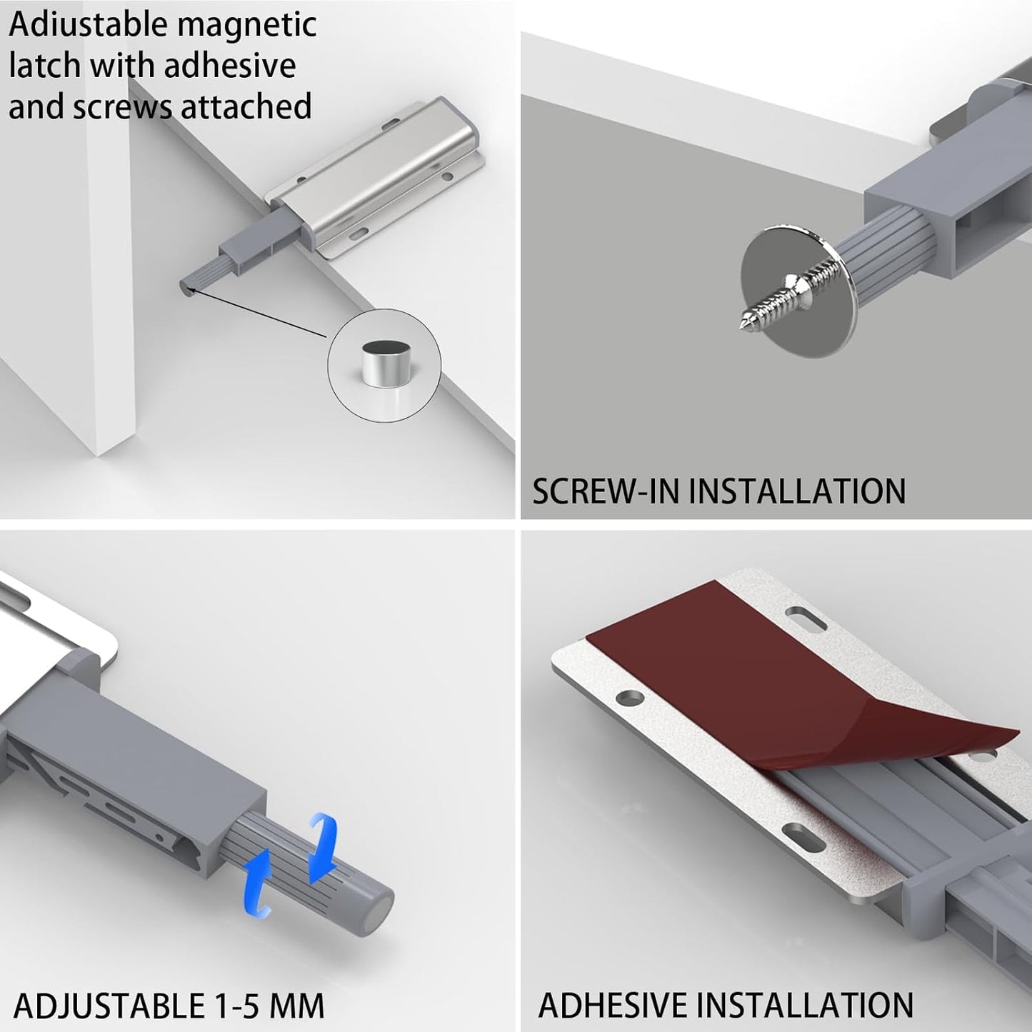 6 Pack Heavy Duty Magnetic Push Latches for Cabinet Doors - Touch Latch Hardware for Drawers, Wardrobes, and Kitchen Cabinets