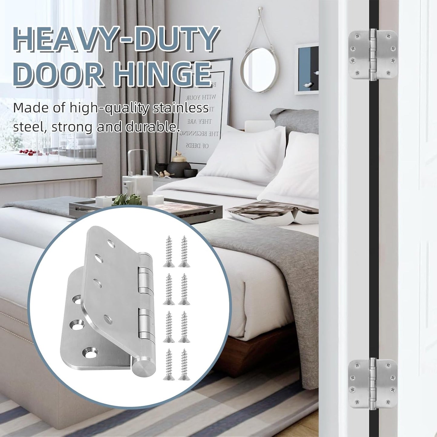 6 Pack Heavy-Duty Stainless Steel Door Hinges for Exterior & Interior Doors, 4.0 x 4.0 Inch with Ball Bearings