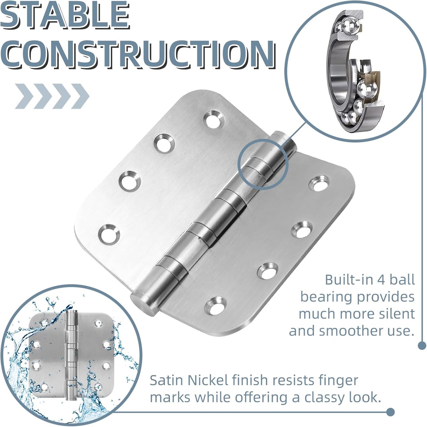 6 Pack Heavy-Duty Stainless Steel Door Hinges for Exterior & Interior Doors, 4.0 x 4.0 Inch with Ball Bearings