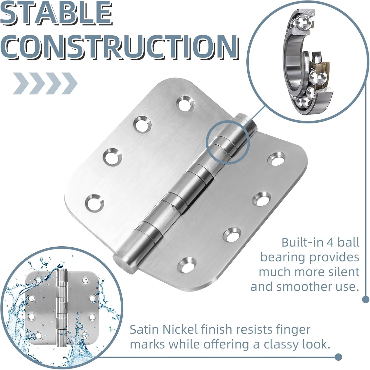 6 Pack Heavy-Duty Stainless Steel Door Hinges for Exterior & Interior Doors, 4.0 x 4.0 Inch with Ball Bearings