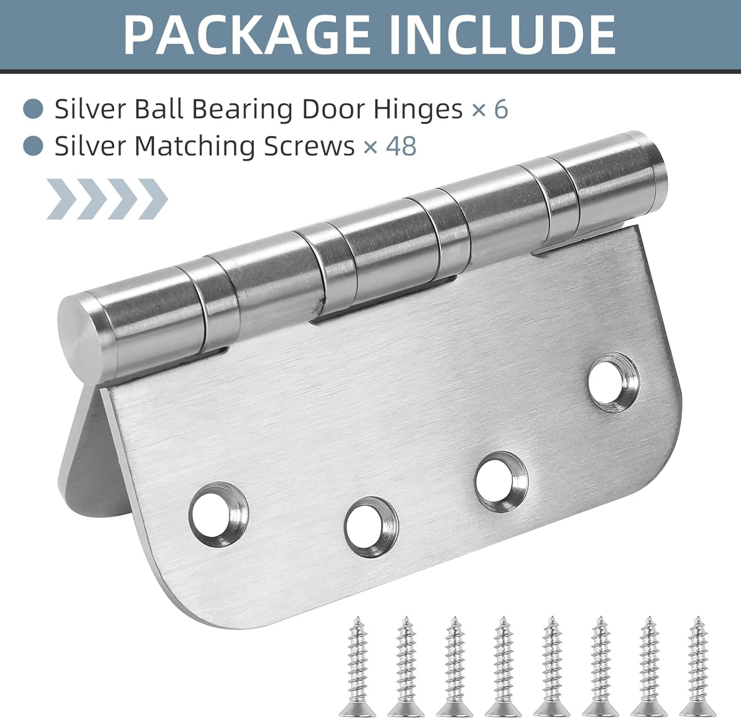 6 Pack Heavy-Duty Stainless Steel Door Hinges for Exterior & Interior Doors, 4.0 x 4.0 Inch with Ball Bearings