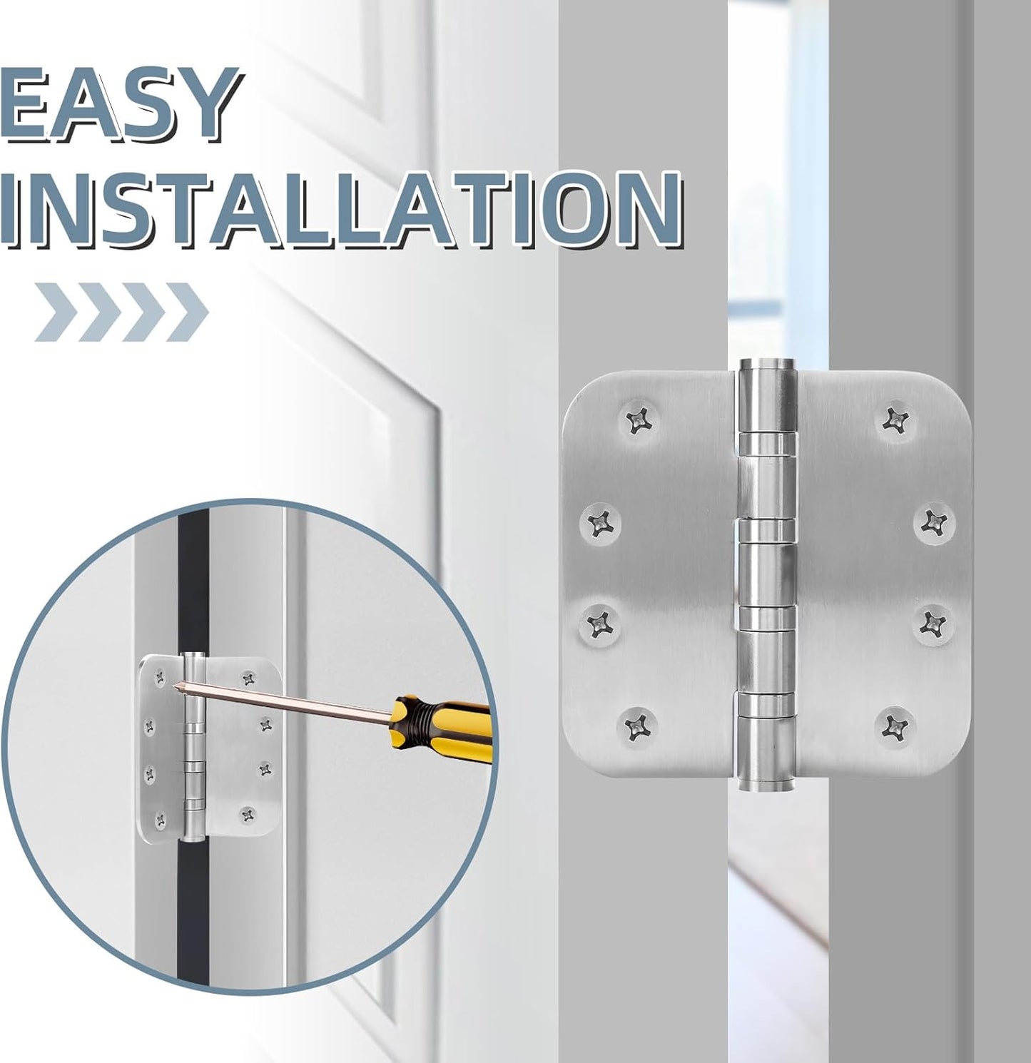 6 Pack Heavy-Duty Stainless Steel Door Hinges for Exterior & Interior Doors, 4.0 x 4.0 Inch with Ball Bearings