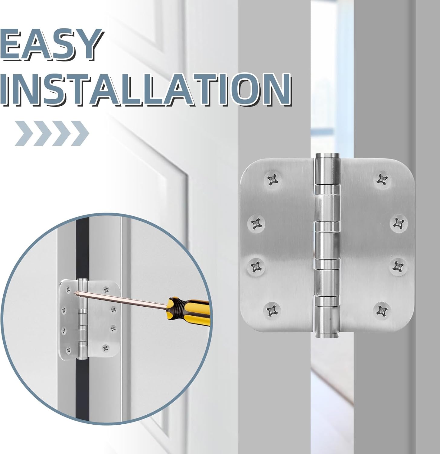 6 Pack Heavy-Duty Stainless Steel Door Hinges for Exterior & Interior Doors, 4.0 x 4.0 Inch with Ball Bearings