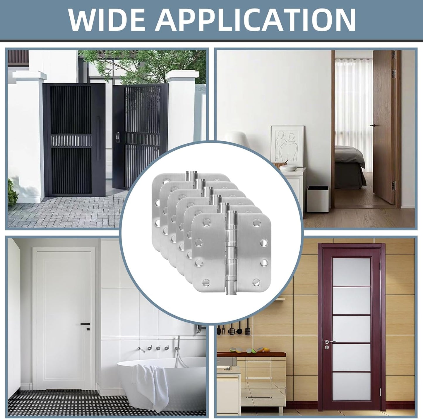 6 Pack Heavy-Duty Stainless Steel Door Hinges for Exterior & Interior Doors, 4.0 x 4.0 Inch with Ball Bearings