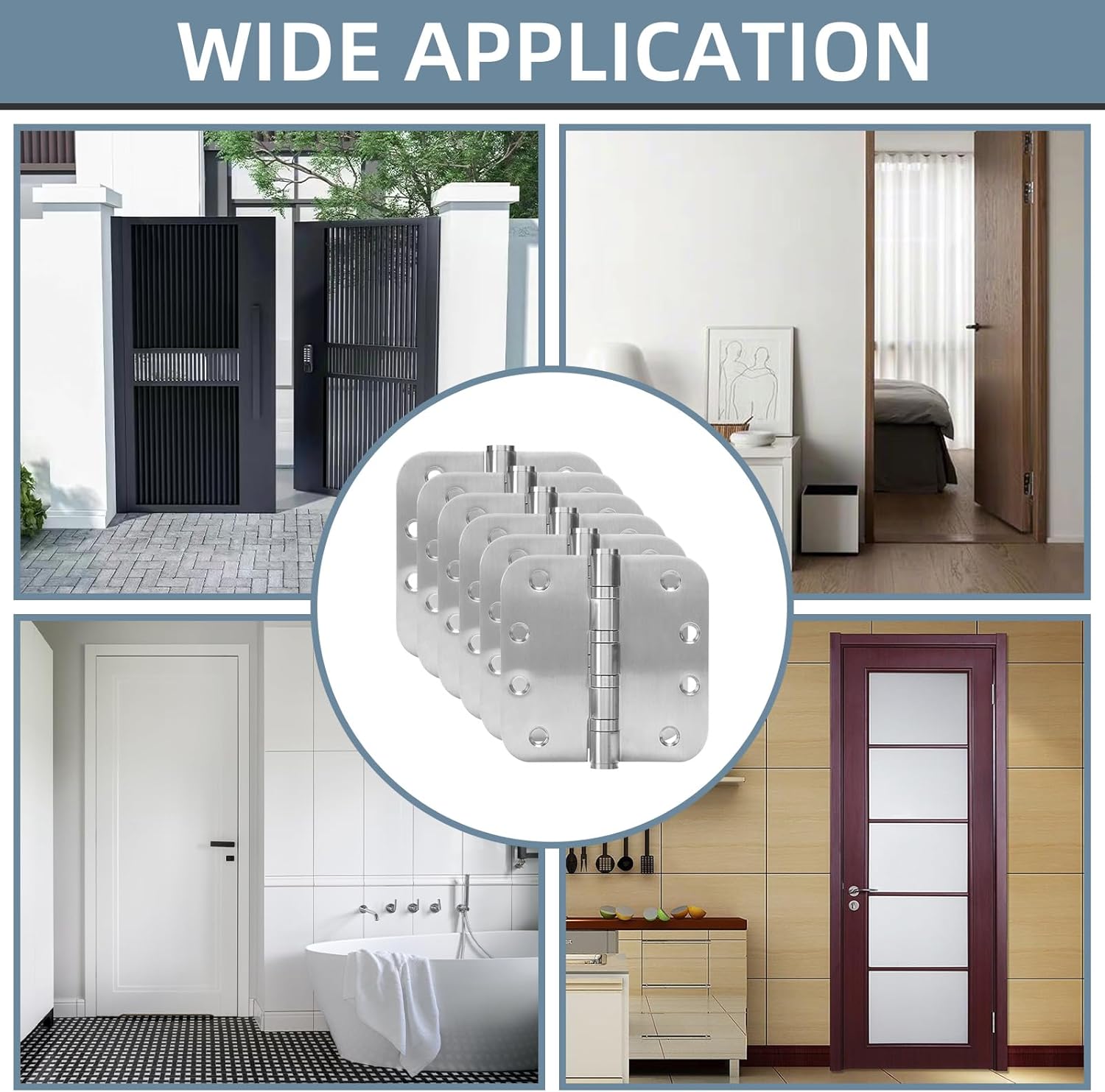 6 Pack Heavy-Duty Stainless Steel Door Hinges for Exterior & Interior Doors, 4.0 x 4.0 Inch with Ball Bearings