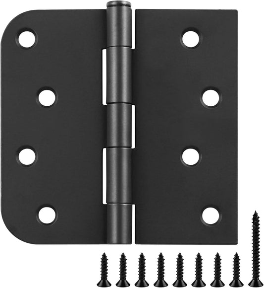 6 Pack JIW Matte Black 4 Inch Square Rounded Door Hinges with 5/8" Radius