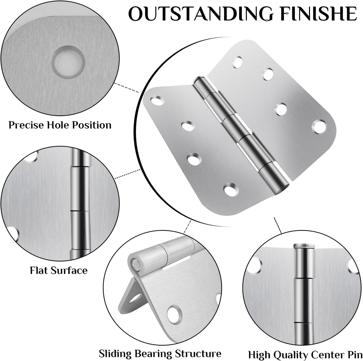 6 Pack JumboTIGER 4 X 4 Inch Brushed Nickel Door Hinges - Heavy-Duty Silver Hinges for Interior Doors, Windows, and Cabinets