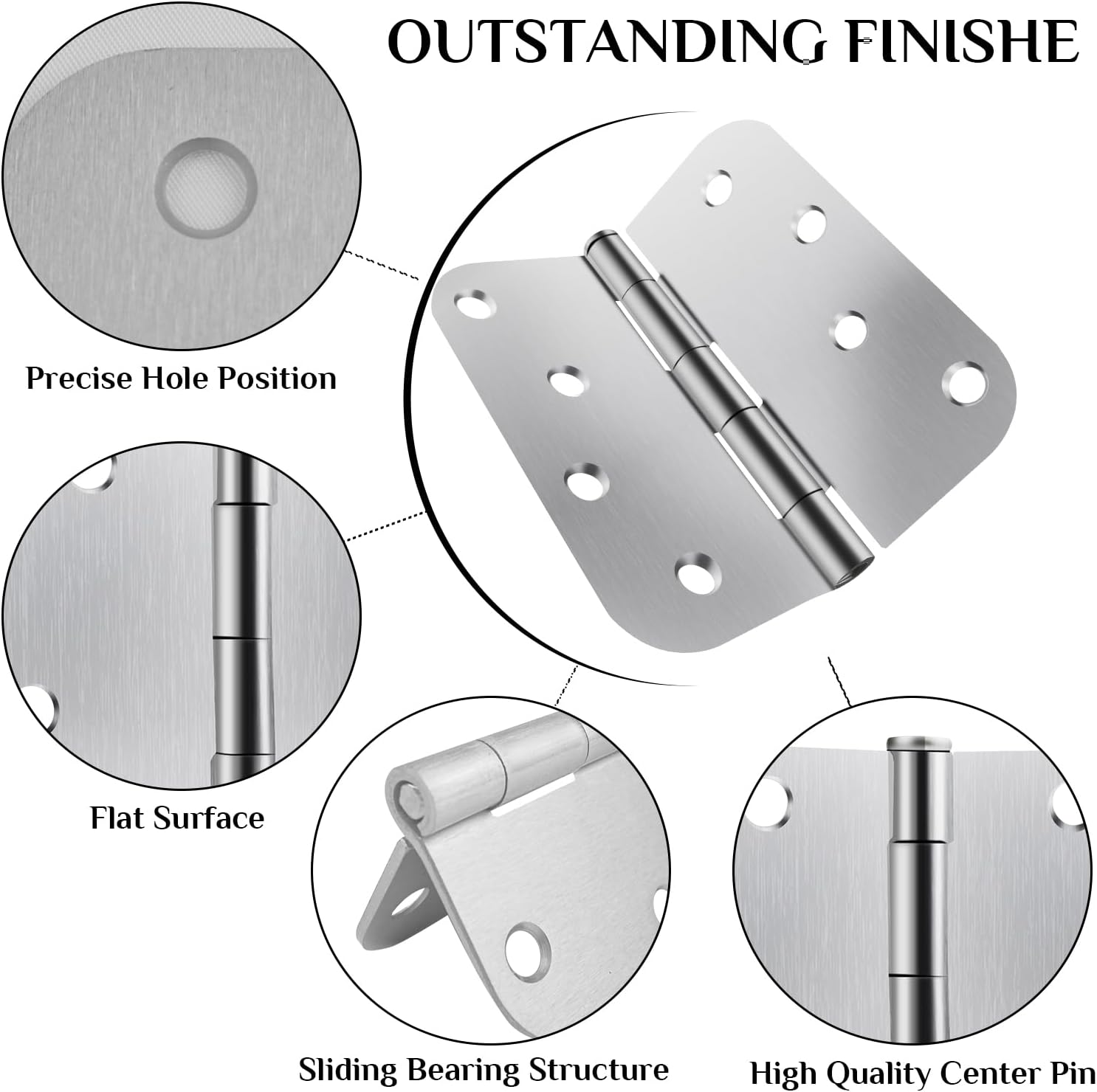 6 Pack JumboTIGER 4 X 4 Inch Brushed Nickel Door Hinges - Heavy-Duty Silver Hinges for Interior Doors, Windows, and Cabinets