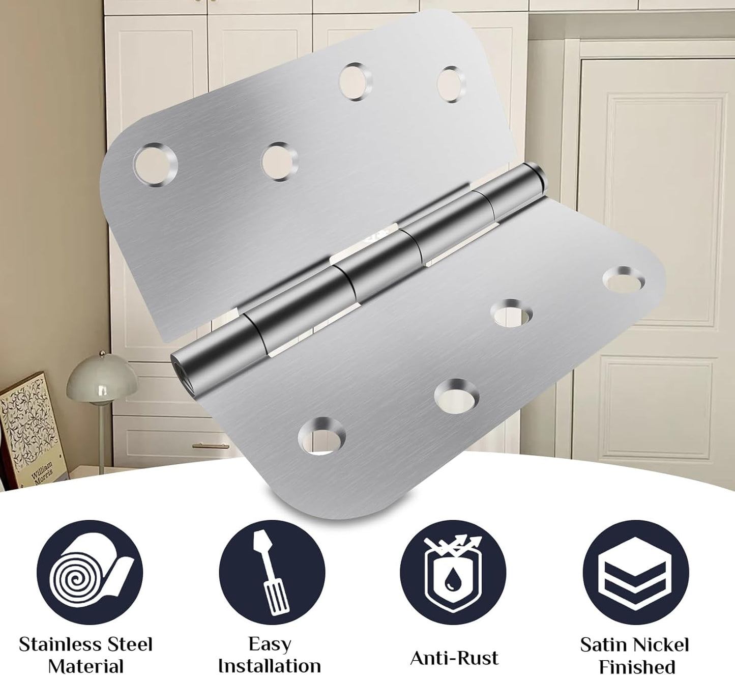 6 Pack JumboTIGER 4 X 4 Inch Brushed Nickel Door Hinges - Heavy-Duty Silver Hinges for Interior Doors, Windows, and Cabinets