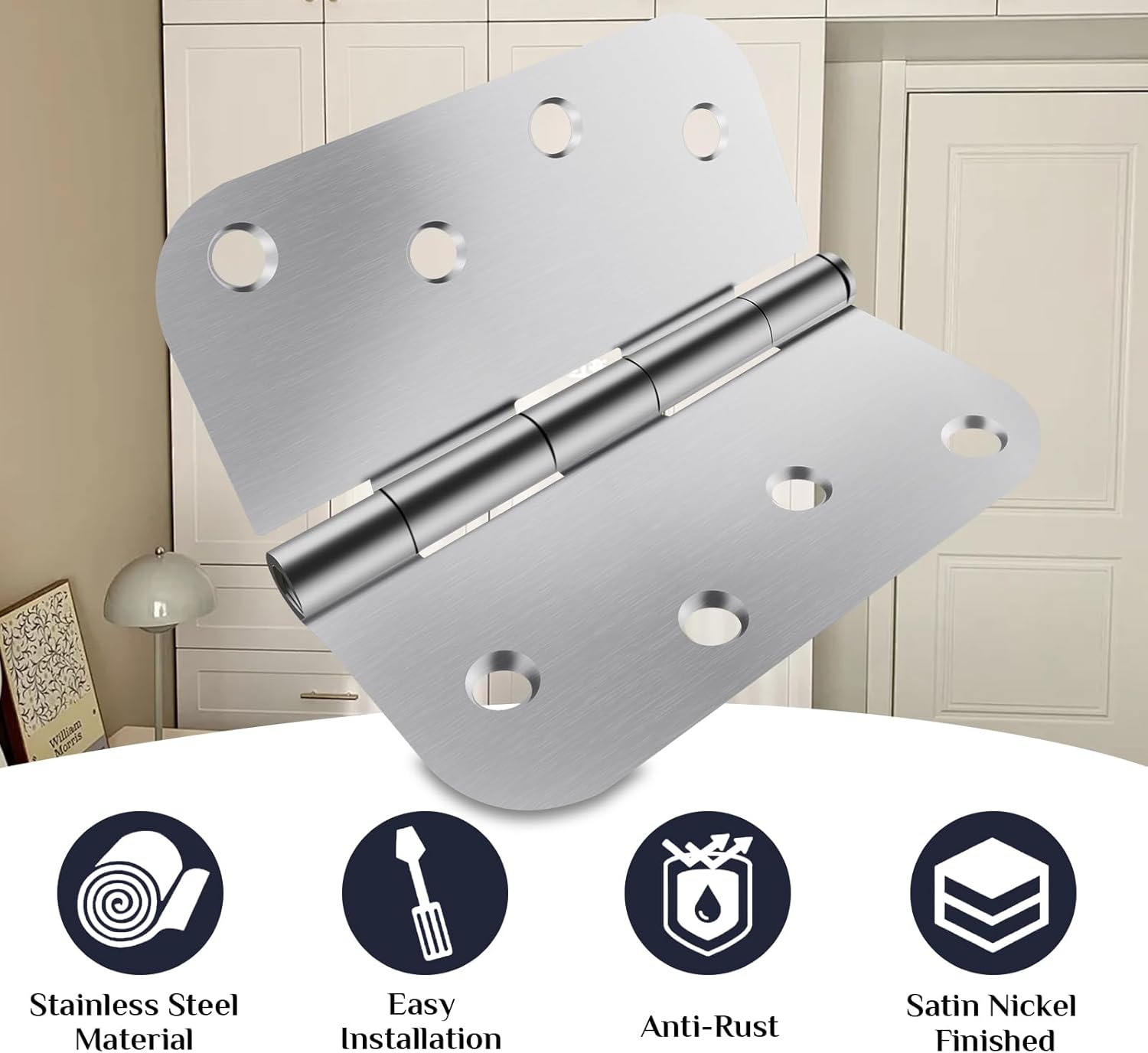 6 Pack JumboTIGER 4 X 4 Inch Brushed Nickel Door Hinges - Heavy-Duty Silver Hinges for Interior Doors, Windows, and Cabinets