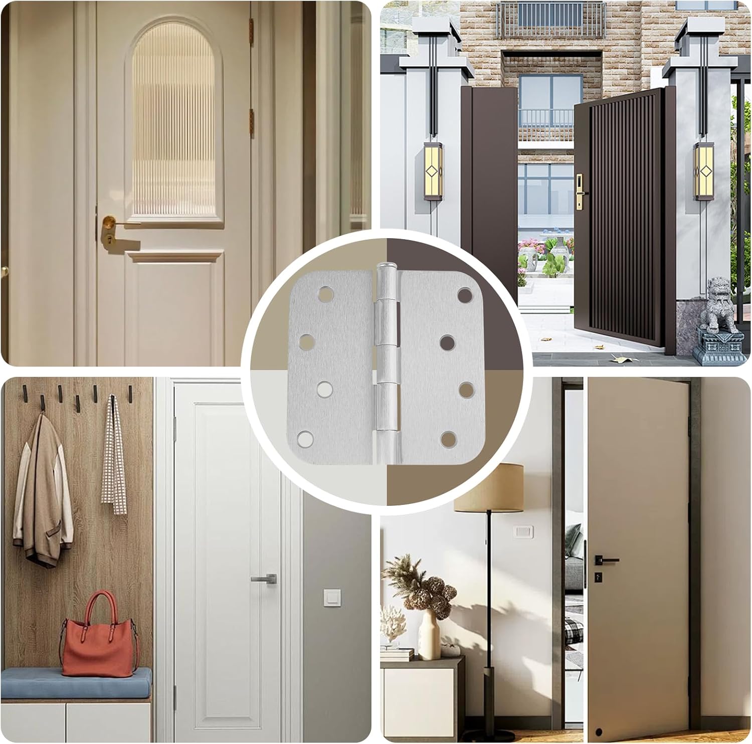 6 Pack JumboTIGER 4 X 4 Inch Brushed Nickel Door Hinges - Heavy-Duty Silver Hinges for Interior Doors, Windows, and Cabinets