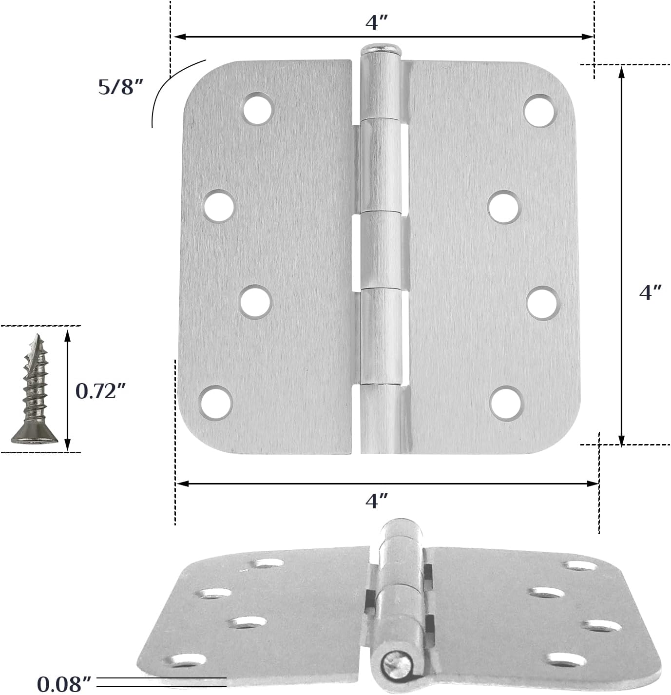 6 Pack JumboTIGER 4 X 4 Inch Brushed Nickel Door Hinges - Heavy-Duty Silver Hinges for Interior Doors, Windows, and Cabinets