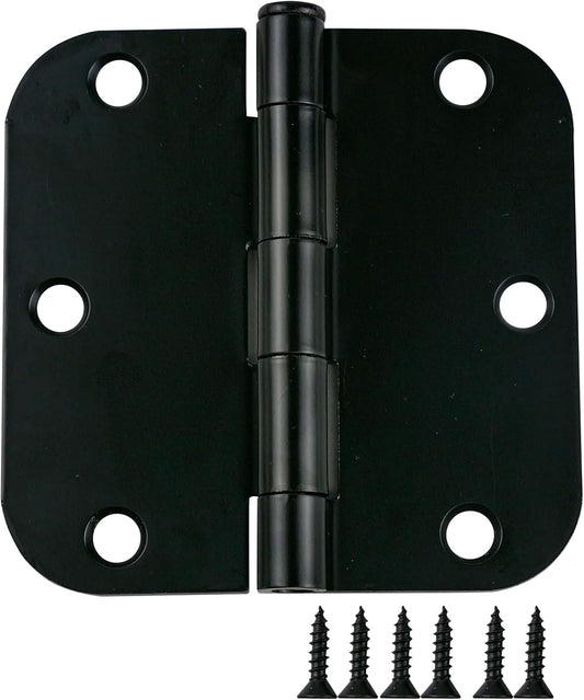 6 Pack JumboTIGER Matte Black Door Hinges 3.5 X 3.5 Inch Rounded - Heavy-Duty Interior Hinges with 5/8" Radius Corners, Ideal for Room, Window, or Cabinet Hardware