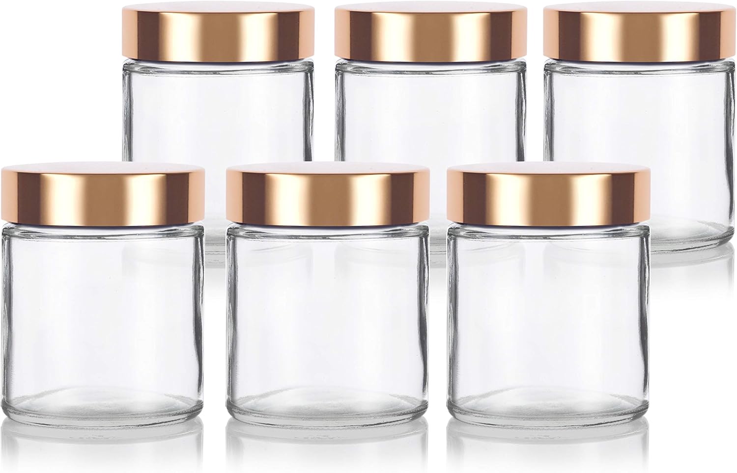 6-Pack JUVITUS 4 oz Clear Glass Jars with Gold Metal Overshell Lid
