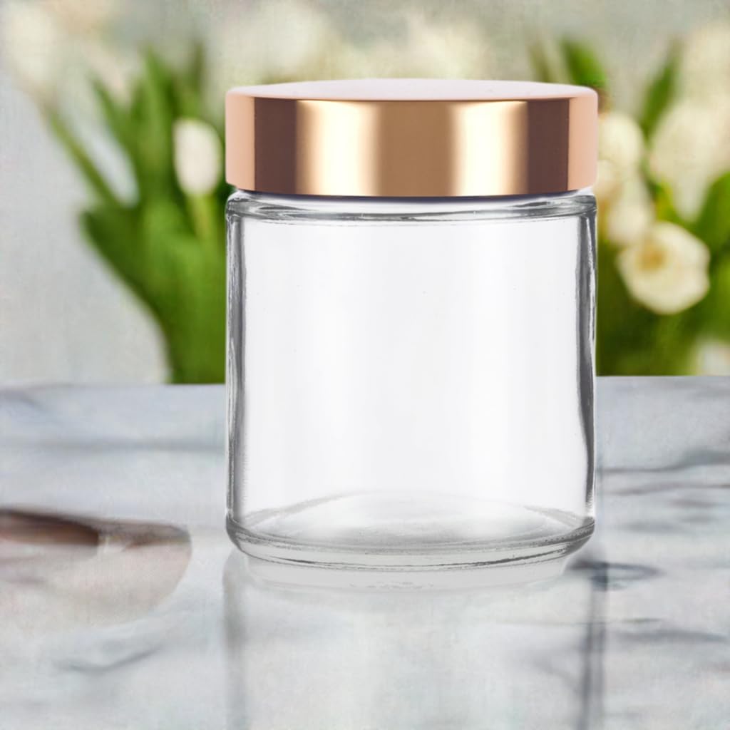 6-Pack JUVITUS 4 oz Clear Glass Jars with Gold Metal Overshell Lid