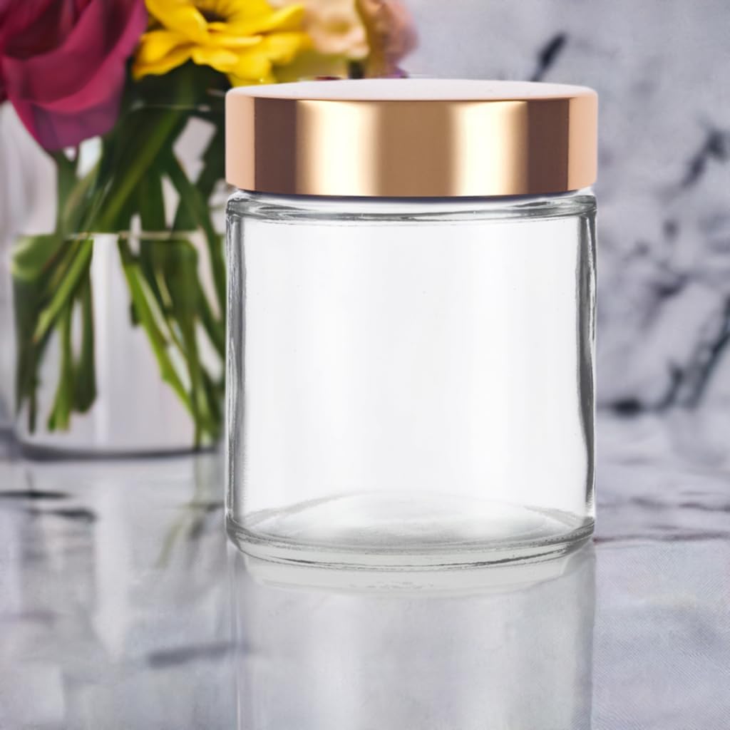 6-Pack JUVITUS 4 oz Clear Glass Jars with Gold Metal Overshell Lid