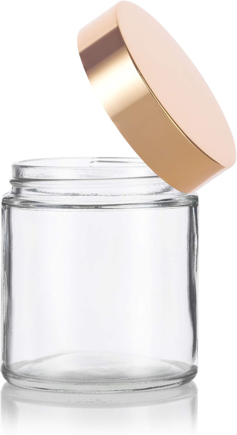 6-Pack JUVITUS 4 oz Clear Glass Jars with Gold Metal Overshell Lid