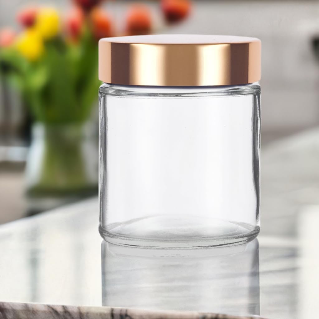6-Pack JUVITUS 4 oz Clear Glass Jars with Gold Metal Overshell Lid