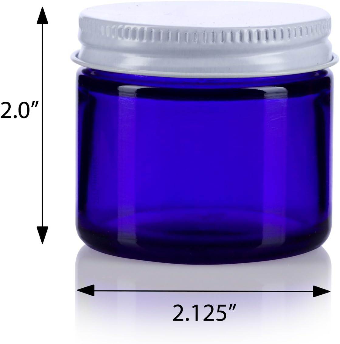 6 Pack JUVITUS Cobalt Blue Thick Glass Jars with White Metal Airtight Lids - 2 oz / 60 ml