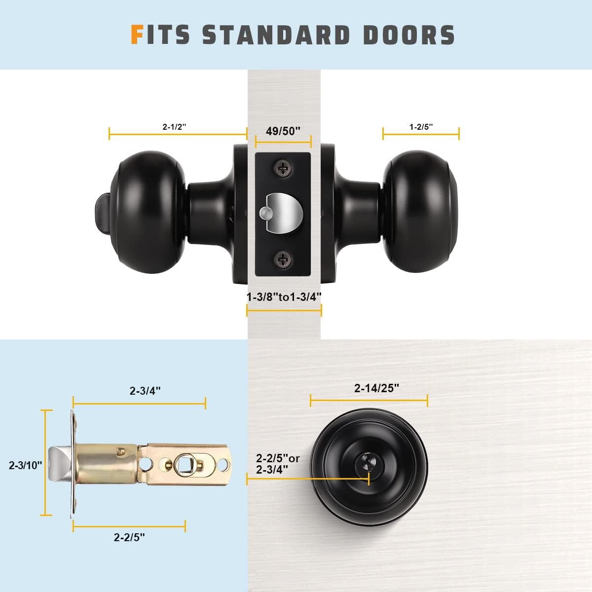 6 Pack Keyed Entry Door Locks in Matte Black Finish - Round Style Knob - Keyed Alike by KNOBWELL