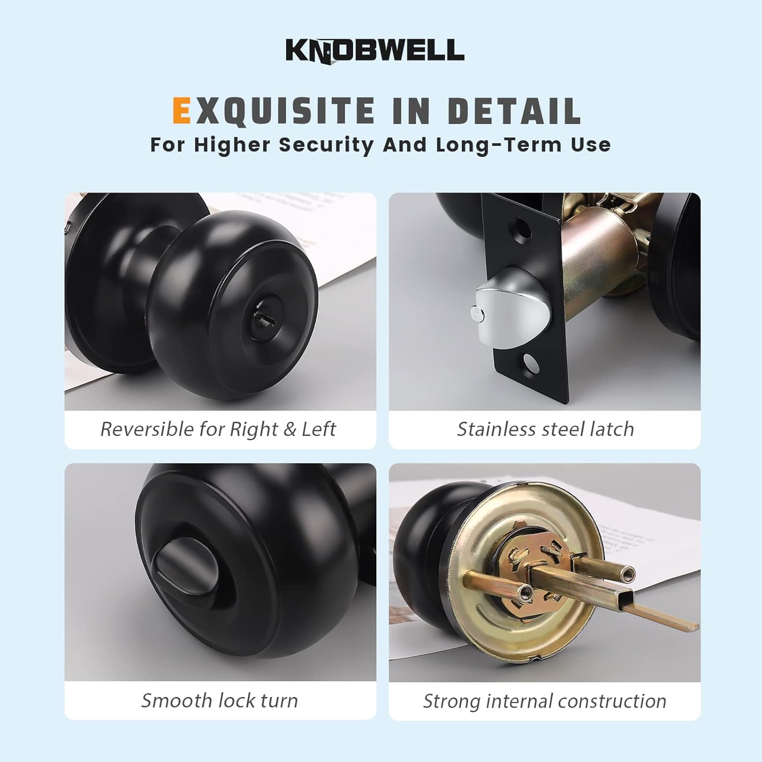 6 Pack Keyed Entry Door Locks in Matte Black Finish - Round Style Knob - Keyed Alike by KNOBWELL